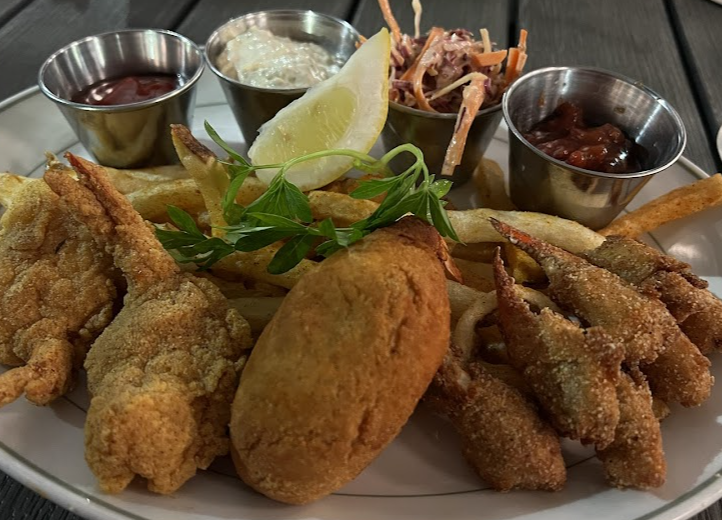 Goode Company Fish Camp signature dishes Gulf Fried Shrimp
Redfish on the Half Shell
San Luis Pass Platter